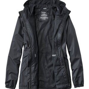 L.L.Bean Packable Waterproof Hooded Windbreaker Jacket Black Size Small